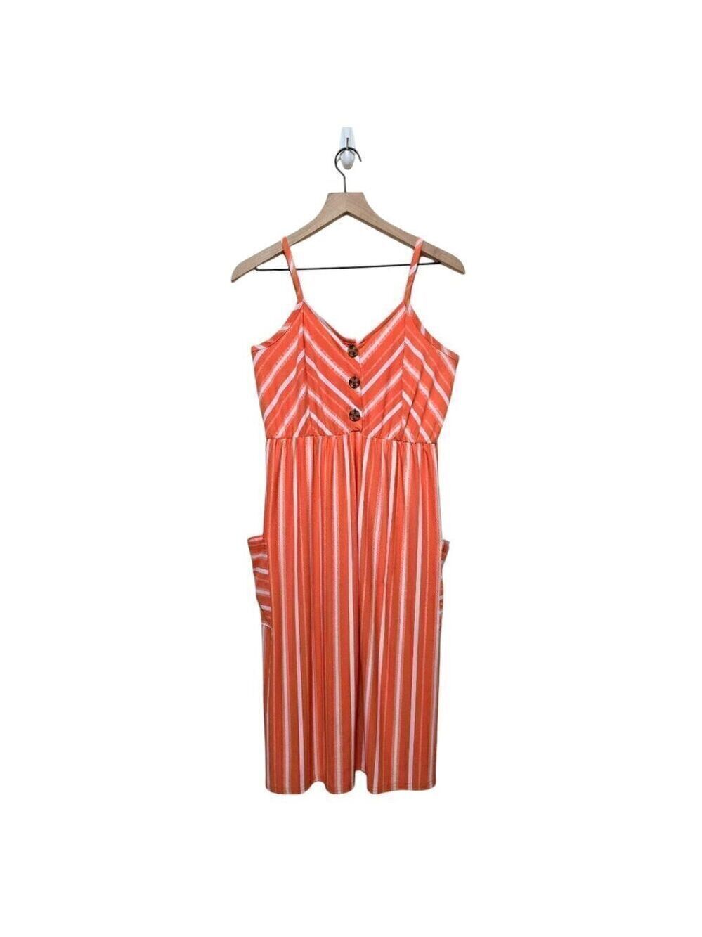 Bobbie Brooks Orange Striped V-Neck Mini Dress Sz M